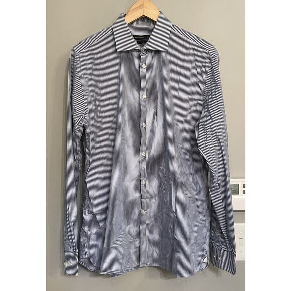 John Varvatos U.S.A Shirt‎ Striped Long Sleeve Button up Slim Fit Mens Sz 16 EUC - Picture 1 of 12
